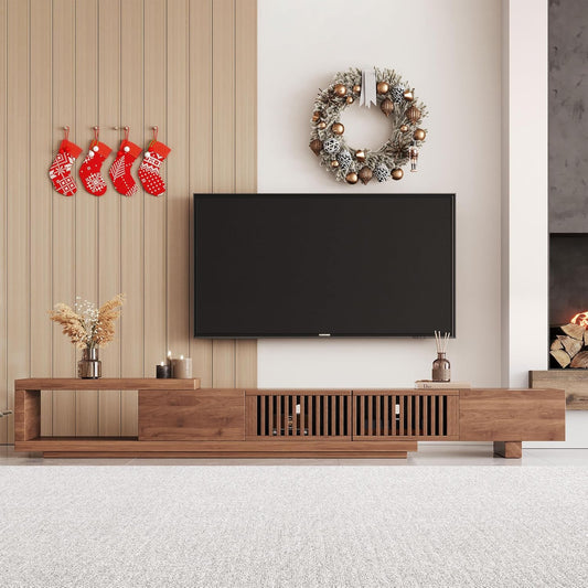 Mid Century Modern TV Stand for 75+ Inch Tvs, Extendable Media Console (78"-103") with Ample Storage - Sleek Walnut Entertainment Center for Living Room