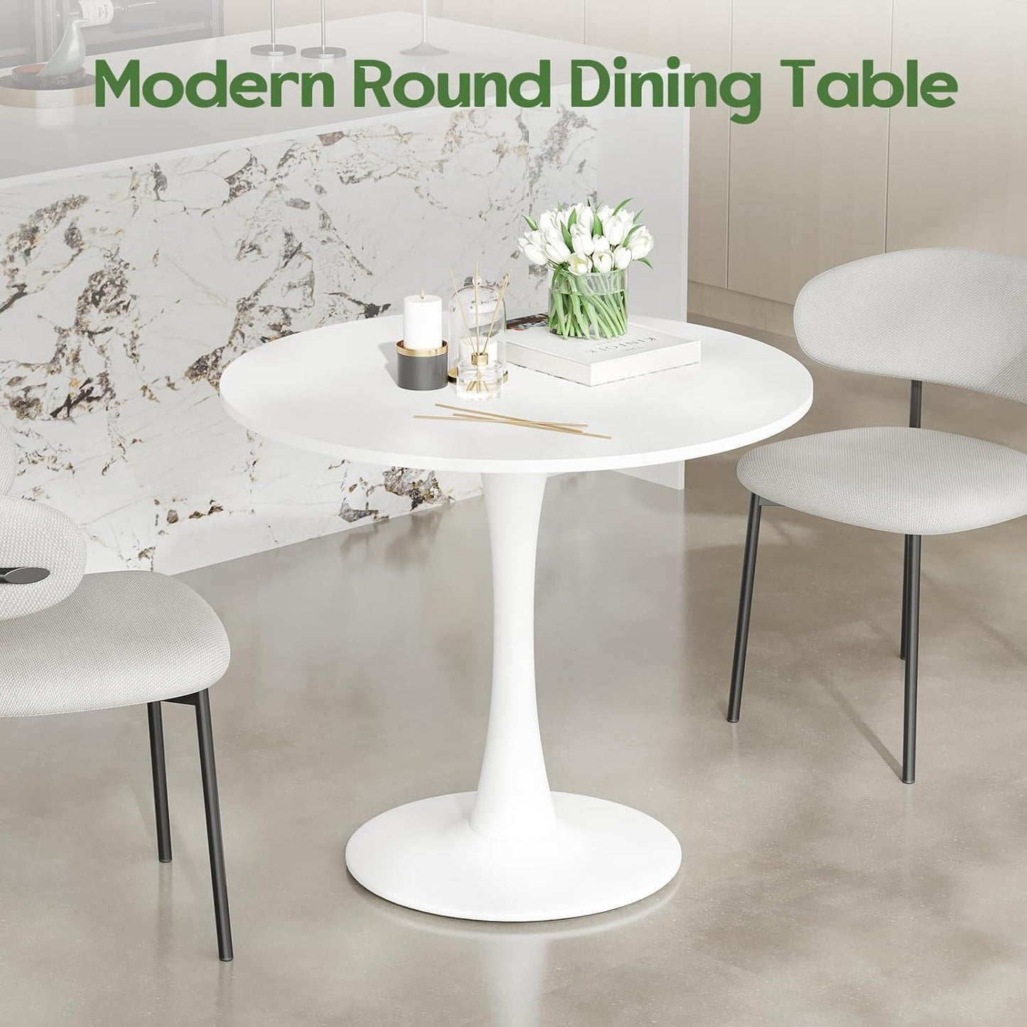31.5" Small round Dining Table Seats up to 2-4 People,Wood Tabletop Tulip Dining Table with Metal Pedestal Base