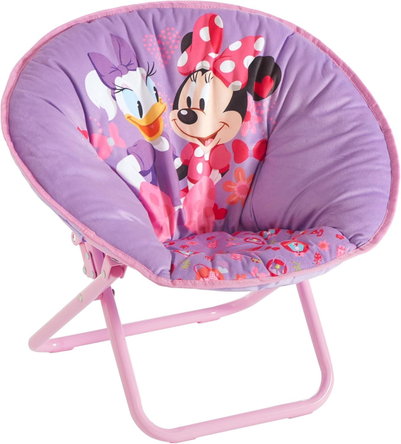 Disney Minnie Mouse Toddler Saucer Chair 19” Folding Kids Chair, Ages 3+, Portable & Lightweight, Cozy Padded Seat for Playroom, Bedroom