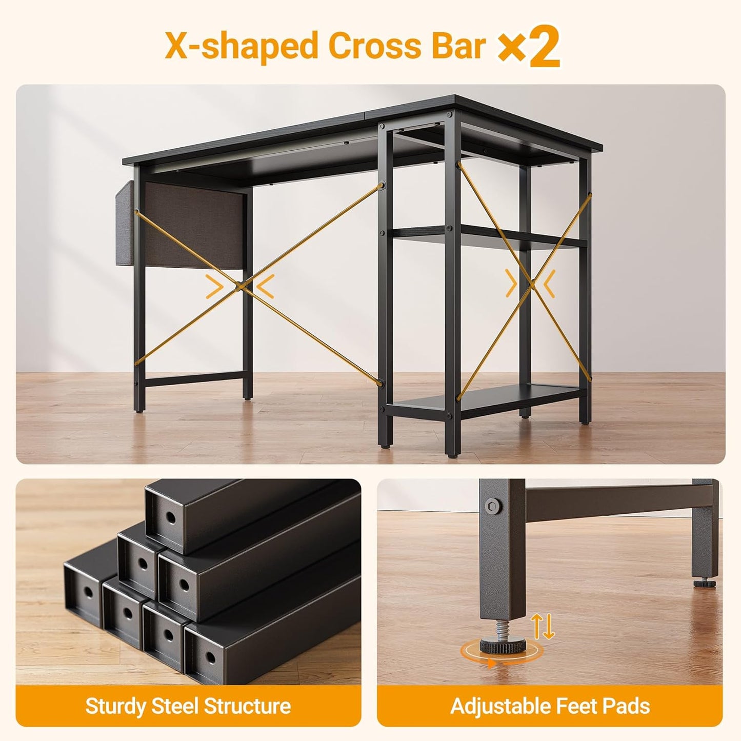 L Shaped Desk, 55 Inch Computer Desk with Reversible Storage Shelves Home Office Corner Desk Study Writing Table, Black