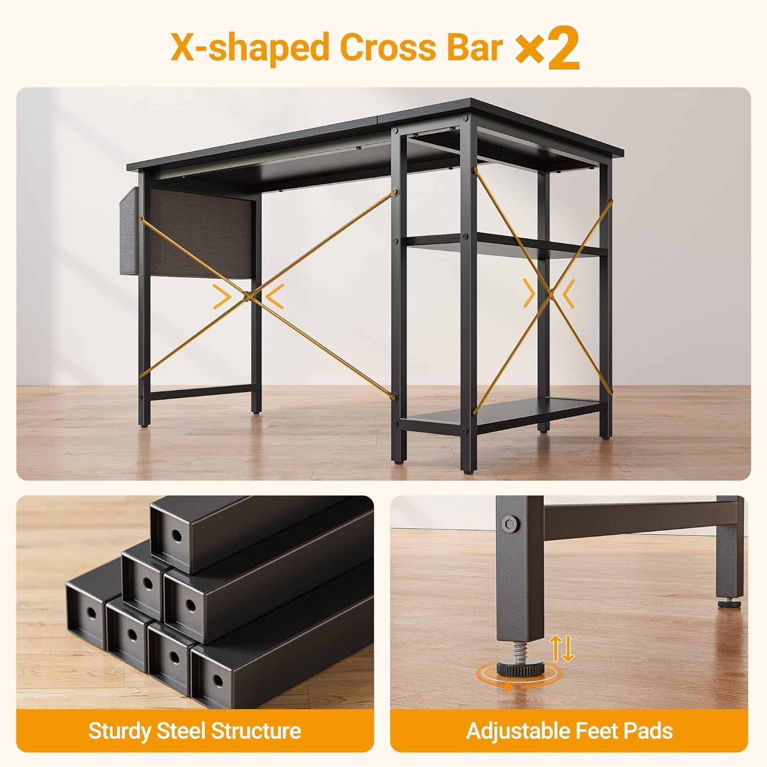 L Shaped Desk, 55" Computer Desk with Reversible Storage Shelves Home Office Corner Desk Study Writing Gaming Table, Black