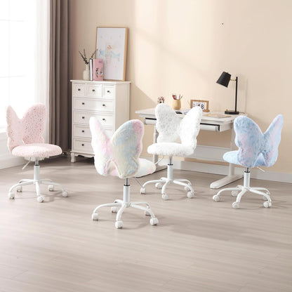 Butterfly Kids Desk & Chair - Adjustable, Swivel, Furry, Blue - Home, Bedroom, School, Dorm