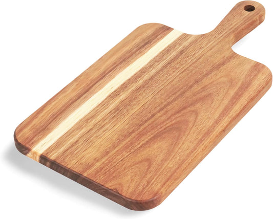 Acacia Wood Cutting Board with Handle, Wooden Cutting Boards, Chopping Board, Charcuterie Board, Serving Board for Cheese, Bread, Pizza, Vegetables & Fruits (1, 13.8"L X 7"W)