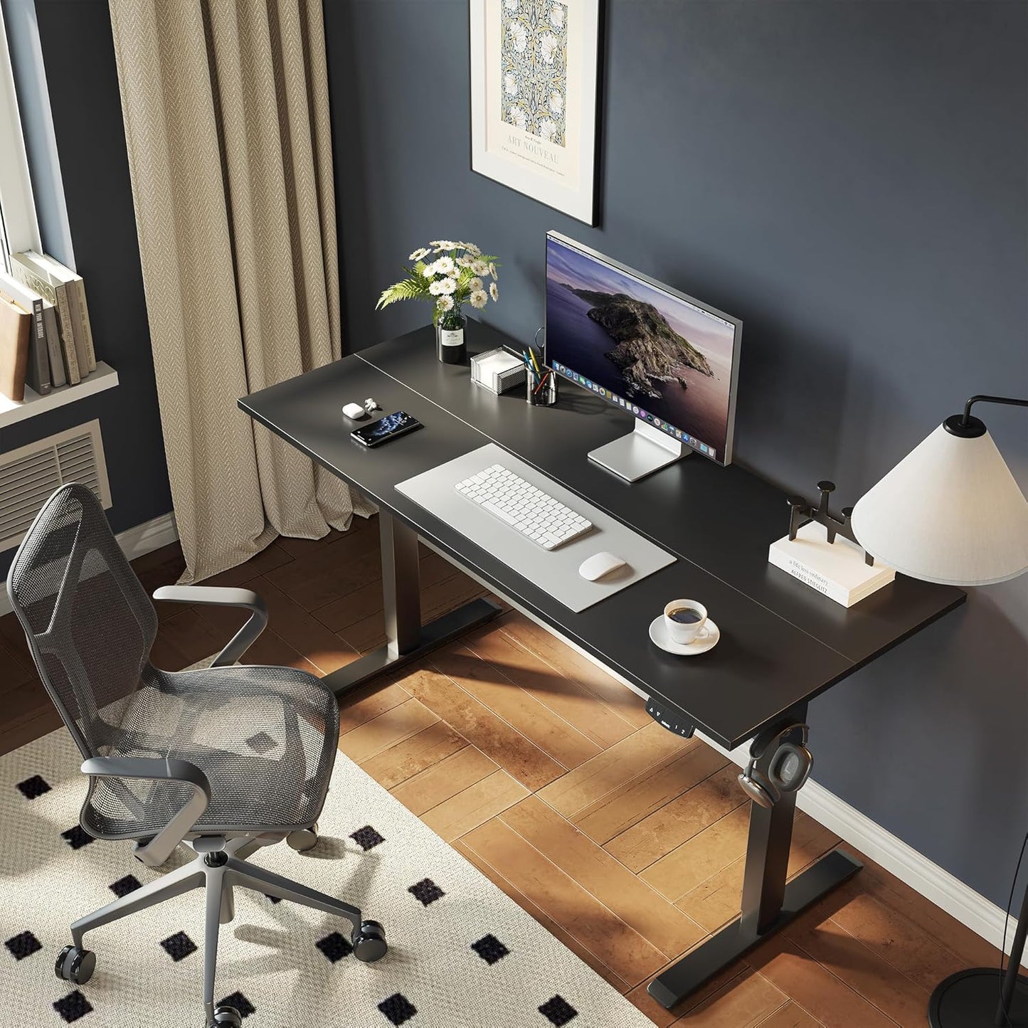 Electric Standing Desk, 48 X 24 Inches Height Adjustable Desk, Sit Stand up for Work Office Home, Ergonomic Rising Gaming Computer Table with Memory Preset, Black