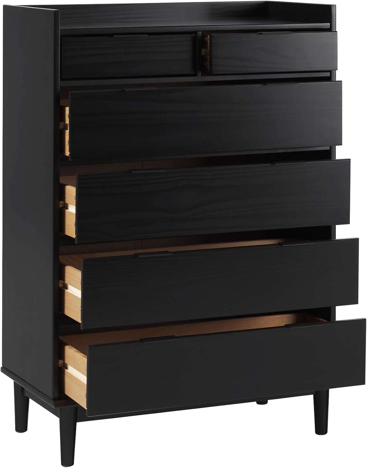 Blythe Mid-Century Modern Tray-Top Solid Wood 6-Drawer Dresser, 30 Inch, Black