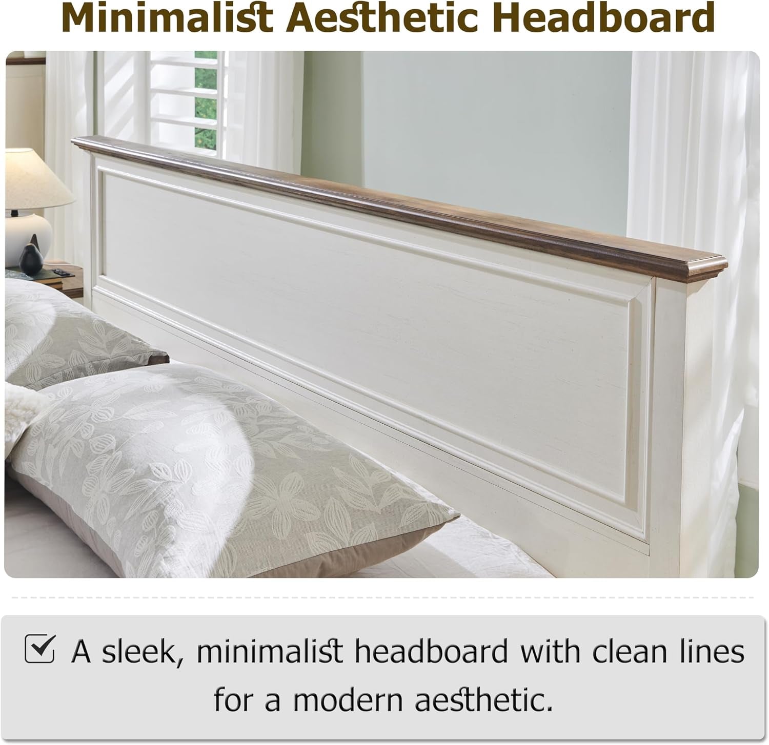 Farmhouse Queen Bed with Headboard and Storage Bench, Rustic Wood Platform Bed with 64" Storage Chest W/ 4 Large Drawer (Antique White)