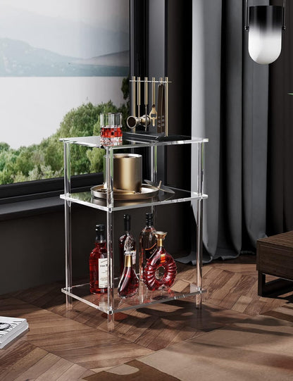 Acrylic Side Table Clear 3-Tier End Table for Living Room, Office, Hallway, Bedroom Small Bedside Table