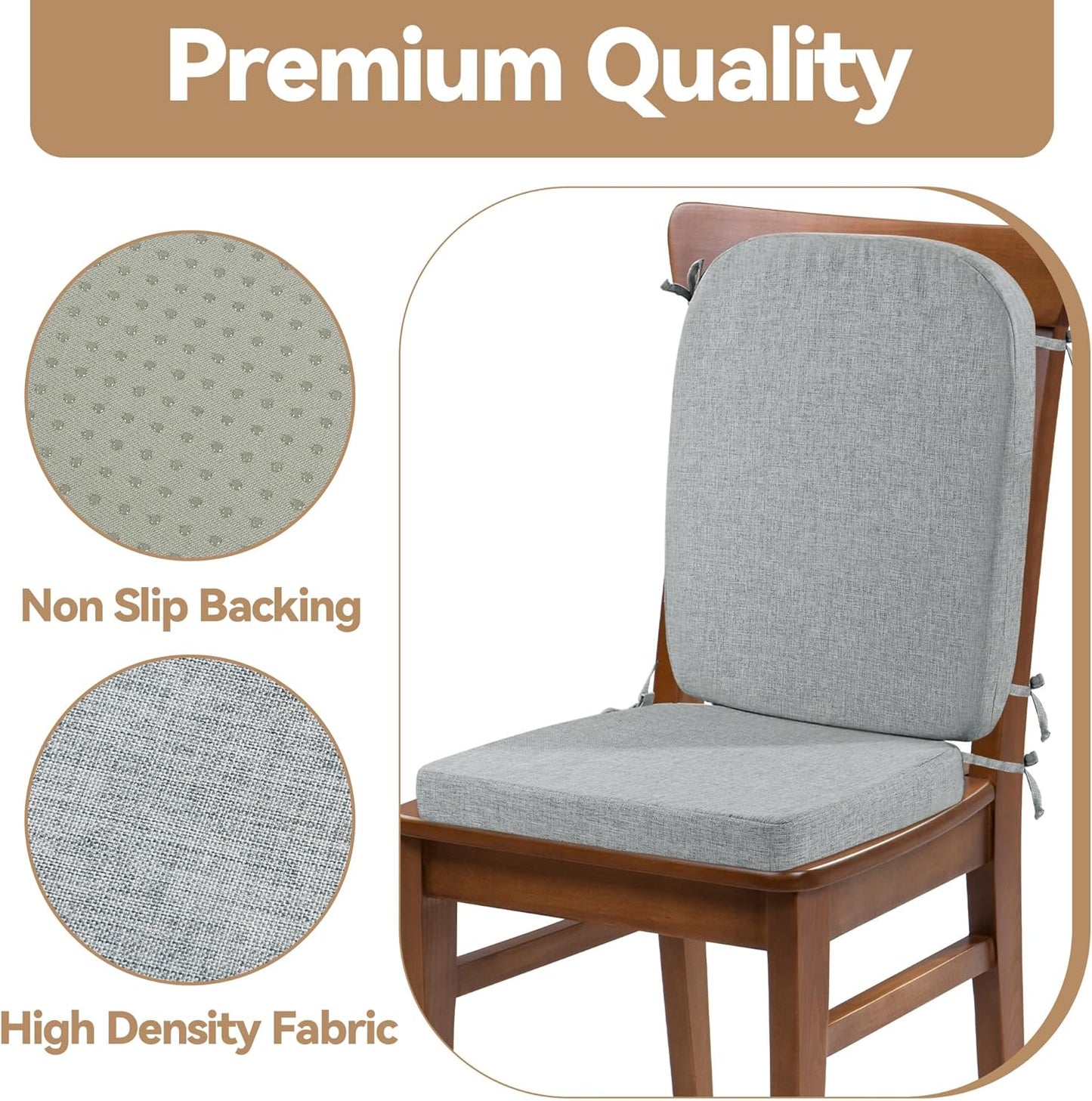 Kitchen Chair Back Cushion & Seat Cushion, Dining Room Chair Cushions,Seat Cushions for Kitchen Chairs,High Density Foam Seat Pad & Backrest,Chair Pads for Dinning Chair with Elastic Bands,Grey
