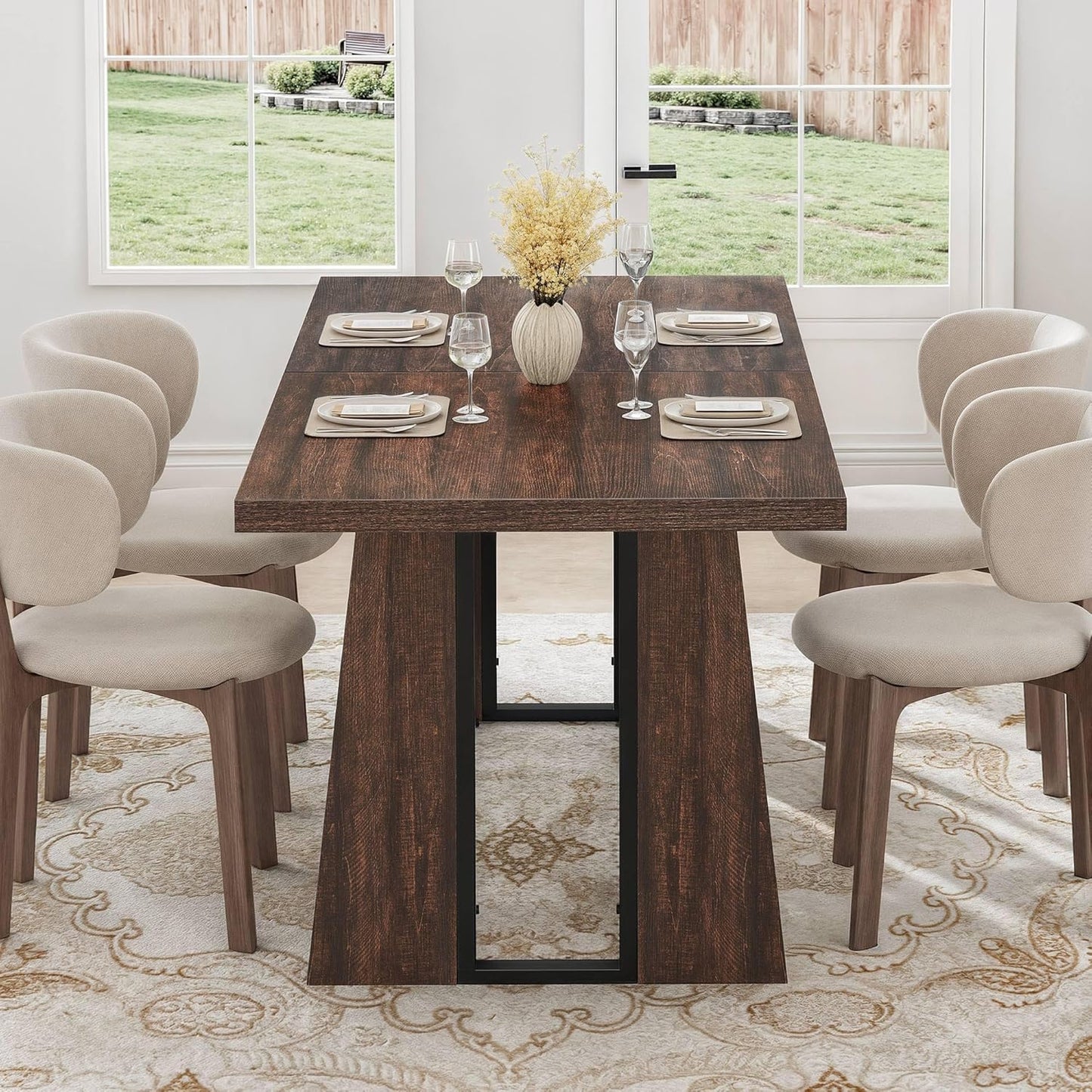 Rectangle Dining Table for 6-8 People 70.86 Inch Large Dining Room Table Wooden Dinner Tables with Heavy Duty Legs for Kitchen Apartment Restaurant Walnut