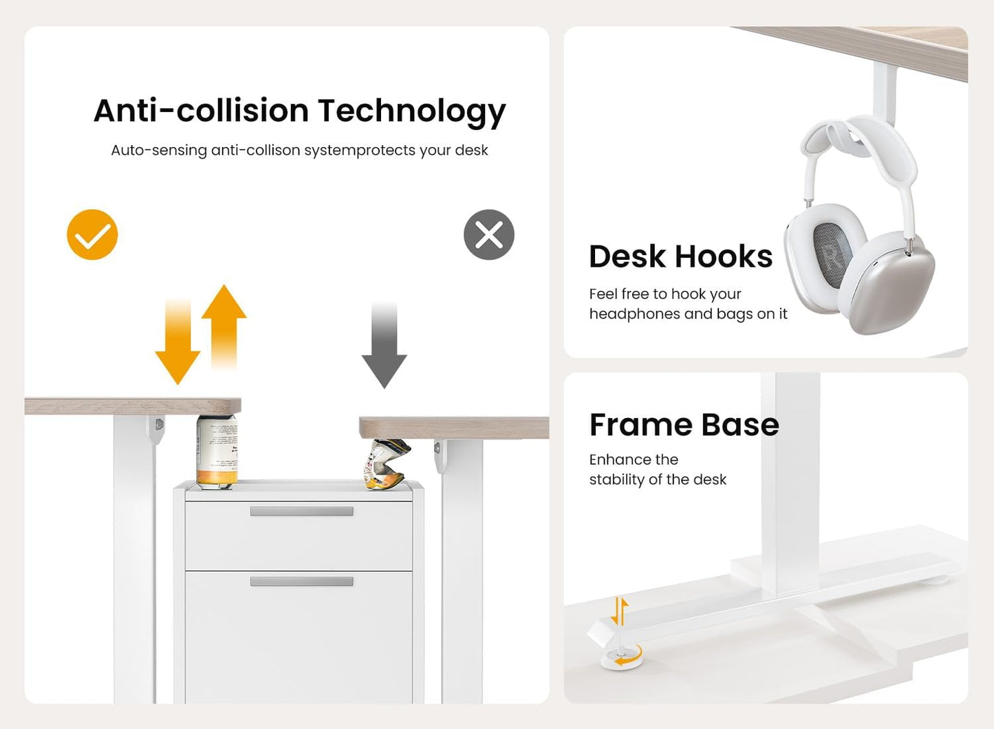 48 × 24 Inches Standing Desk, Ergonomic, Electric Height Adjustable, Sit and Stand Up, Computer Office Desk with Splice Board, White Frame/Maple Top