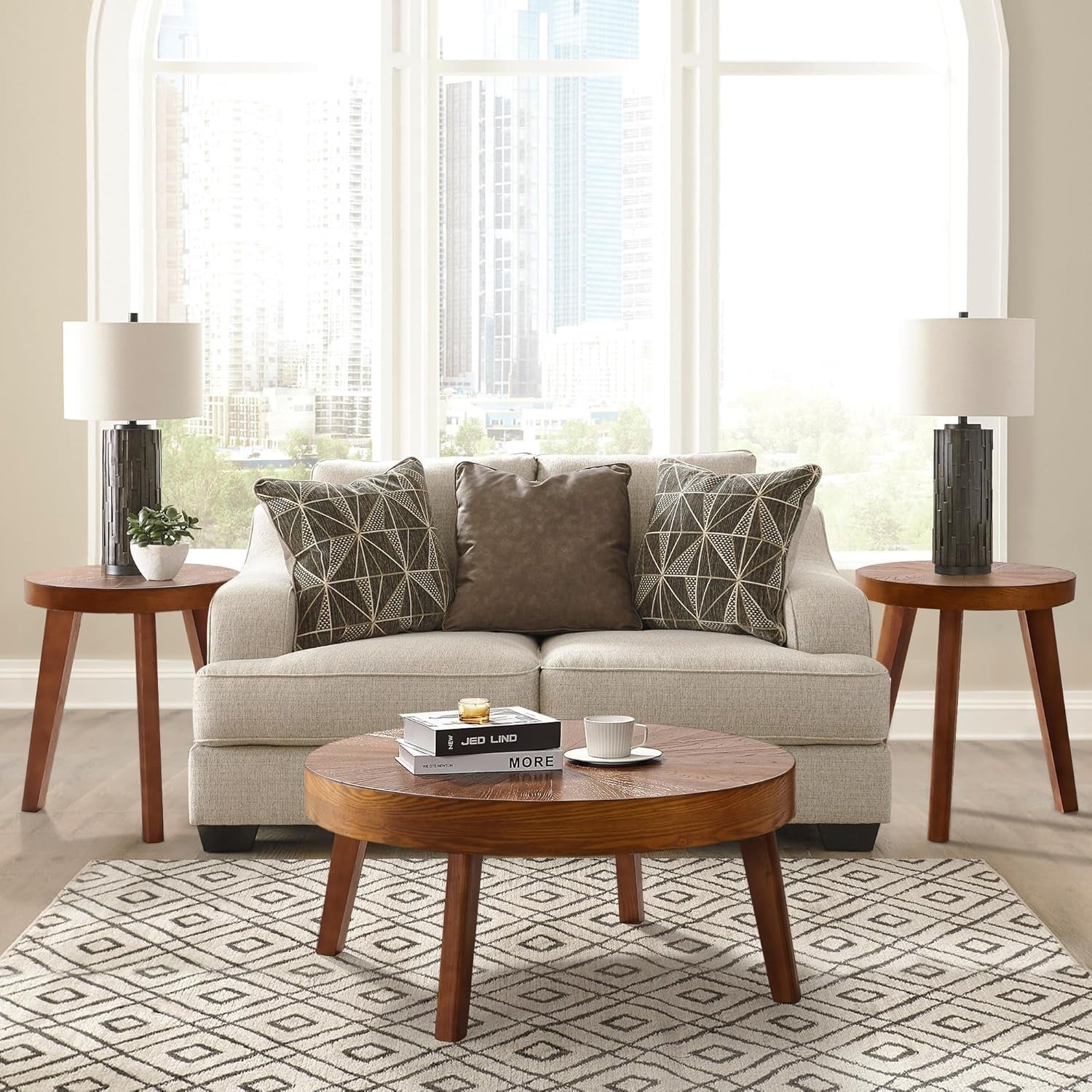 Farmhouse round Coffee Table Set of 3, Boho Sofa Side Nesting Tables End Table Set with Wood Natural Finish for Living Room, Bedroom, Home Office,Brown