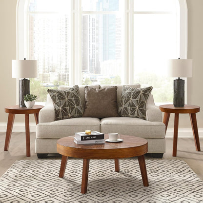 Farmhouse round Coffee Table Set of 3, Boho Sofa Side Nesting Tables End Table Set with Wood Natural Finish for Living Room, Bedroom, Home Office,Brown