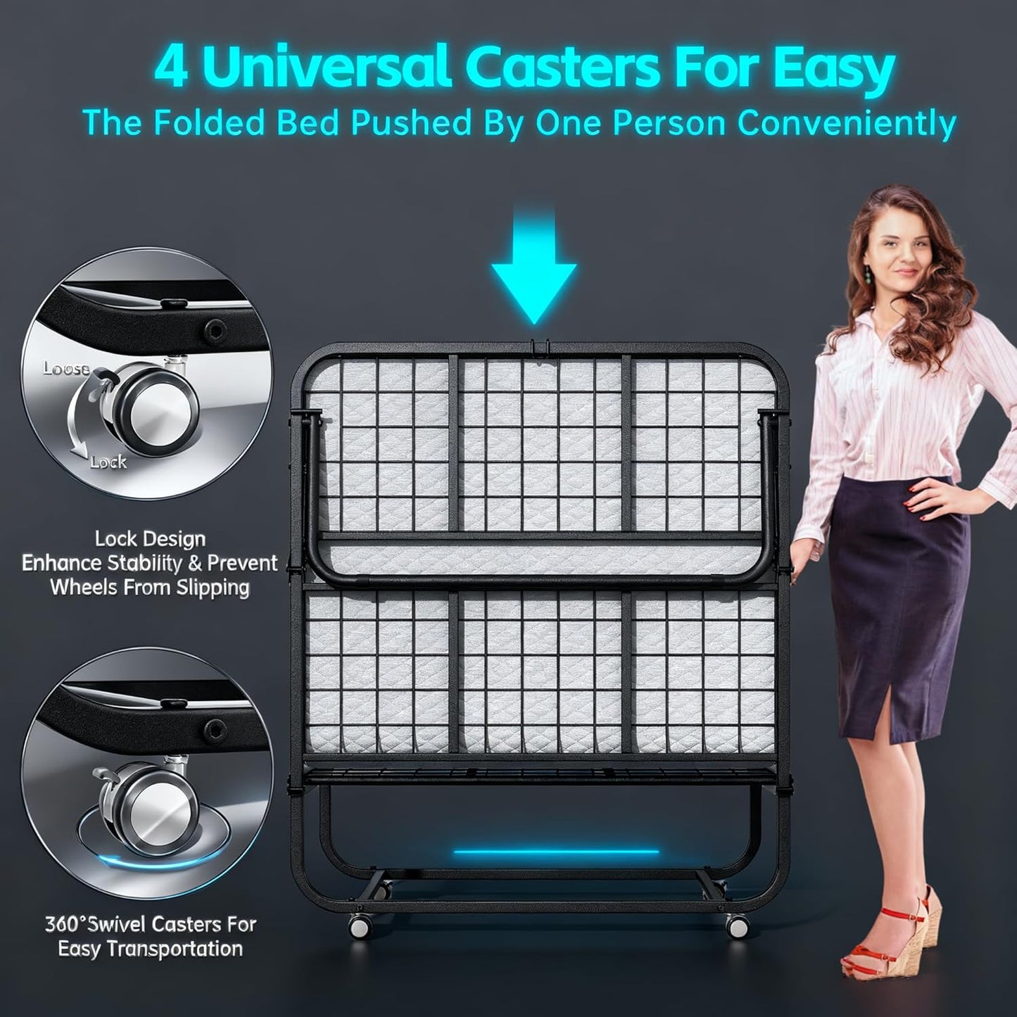 Folding Bed with Mattress, Twin Foldable Bed, Roll Away Beds for Adults, 75" X 31" Roll Away Portable Beds with 5" Mattress, Folded Frame for Small Apartment, Guest Room