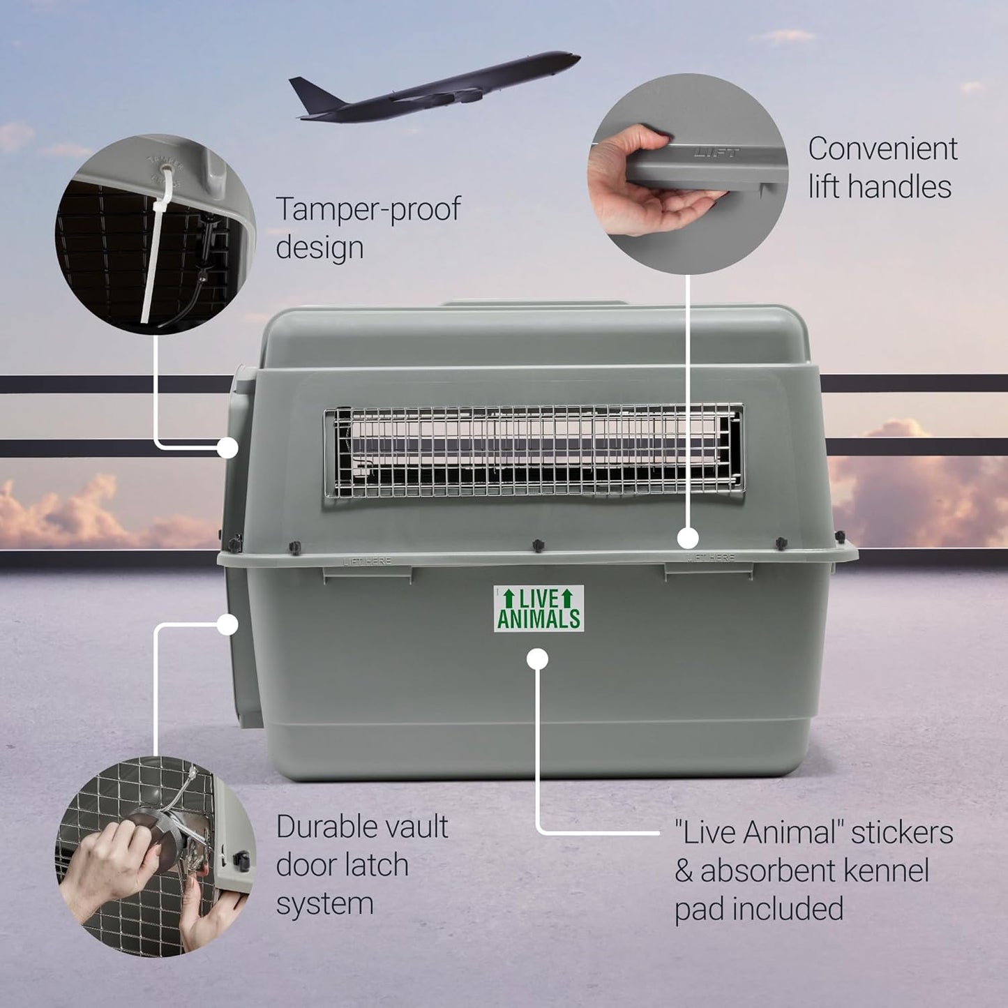 Sky Kennel - for Air and Travel, Airline Compliant Dog Crate for Pets 50-70 Lbs, Heavy Duty Dog Kennel, Made in the USA- 36 Inches