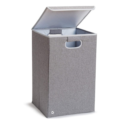 Grey collapsible kids laundry hamper with lid