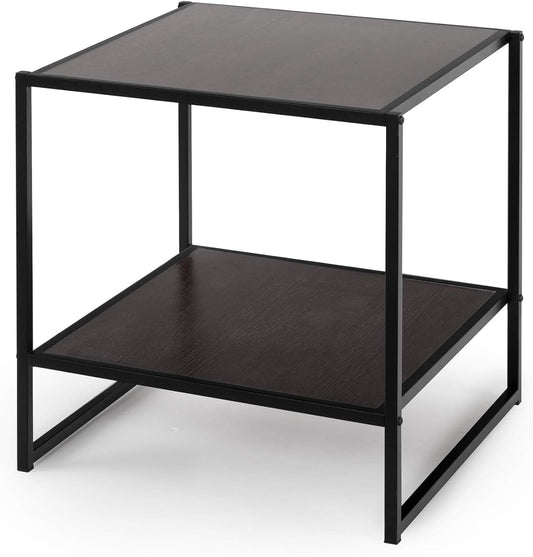 Dane 20 Inch Black Frame Side Table, End Table, Easy Assembly, Rich Black Wood Grain (Espresso)
