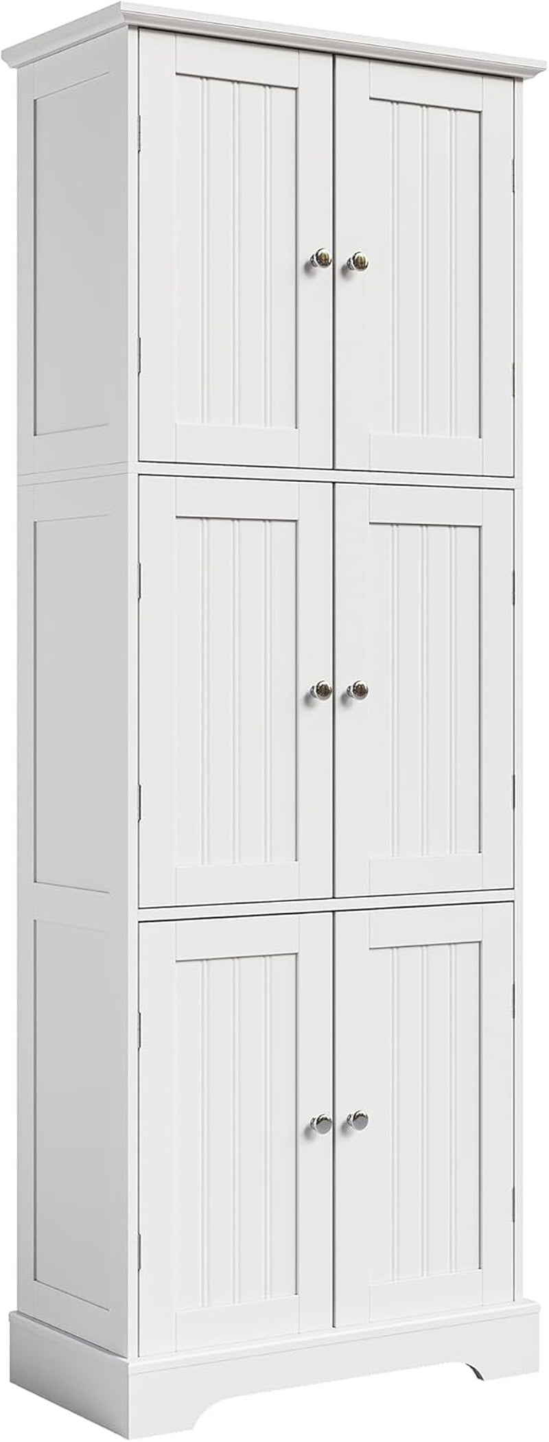 Tall Bathroom Storage Cabinet with 6 Doors, Freestanding Floor Cabinet with Adjustable Shelves, White Pantry Cabinet for Bathroom, Kitchen, Laundry Room