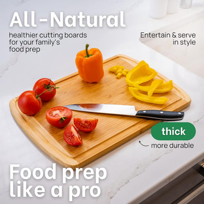 Organic Extra Large Bamboo Cutting Board –18 Inch Reversible Wooden Chopping Board with Juice Groove – Used to Chop, Slice & Serve – Intended for Home Cooks, Families & Entertainers for Meal Time Prep