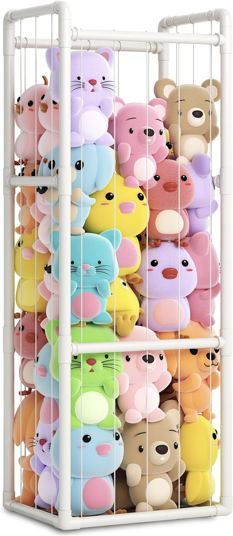 Large Stuffed Animal Storage Organizer - Vertical Zoo Cage & Toy Storage Organizer with Sturdy PVC Tubes - Space-Saving Plush Toy Holder for Kids Room Playroom - Easy Assembly & Fun Cleanup