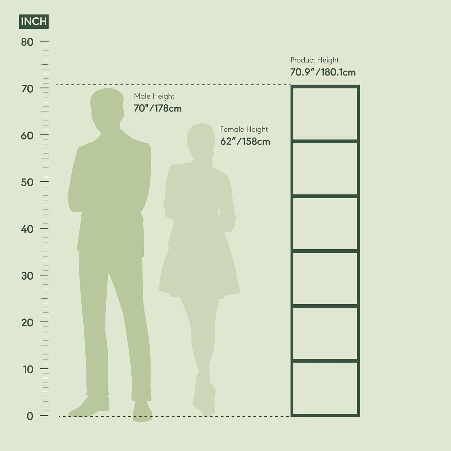 LUDER Book Shelf, 6-Tier Tall Modern Bookshelf, Bookcase with Open Shelves, 9.3 X 12 X 71, for Living Room, Bedroom, Home Office, White