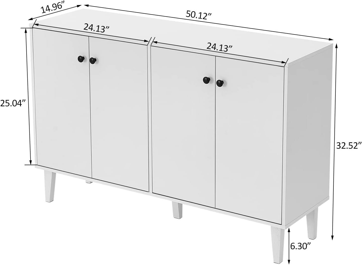 Sideboard Buffet Cabinet Kitchen Storage Cabinet Living Room 4 Doors Console Table (White)