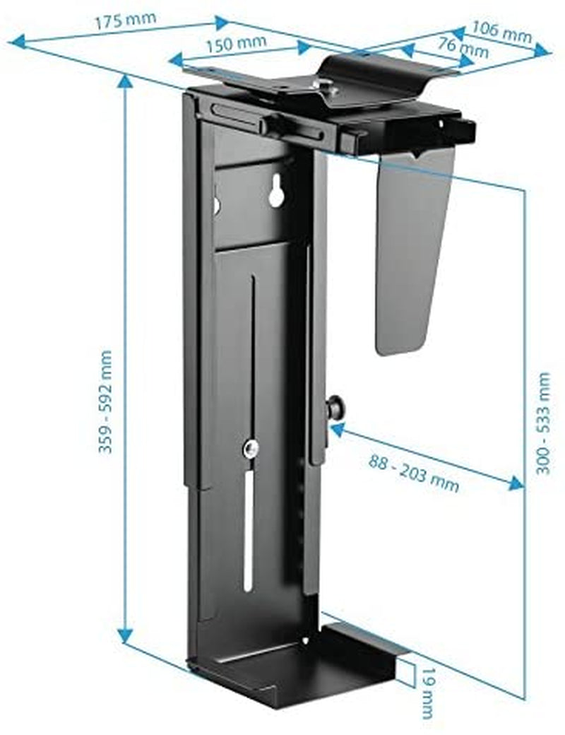 Adjustable under Desk Computer Mount and Wall Mount, CPU Holder Fits Most PC or Computer Cases, Adjustable Height and Width, Full 360 Swivel, up to 22 Lb, Hardware Included