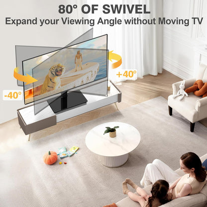 Universal TV Stand Base, Swivel Table Top TV Stand for 20-43 Inch Tvs/Monitors with 4 Level Height Adjustment and Tempered Glass Base, Holds up to 88 Lbs, VESA 200X200Mm