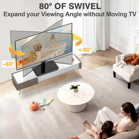 Universal TV Stand Base, Swivel Table Top TV Stand for 20-43 Inch Tvs/Monitors with 4 Level Height Adjustment and Tempered Glass Base, Holds up to 88 Lbs, VESA 200X200Mm