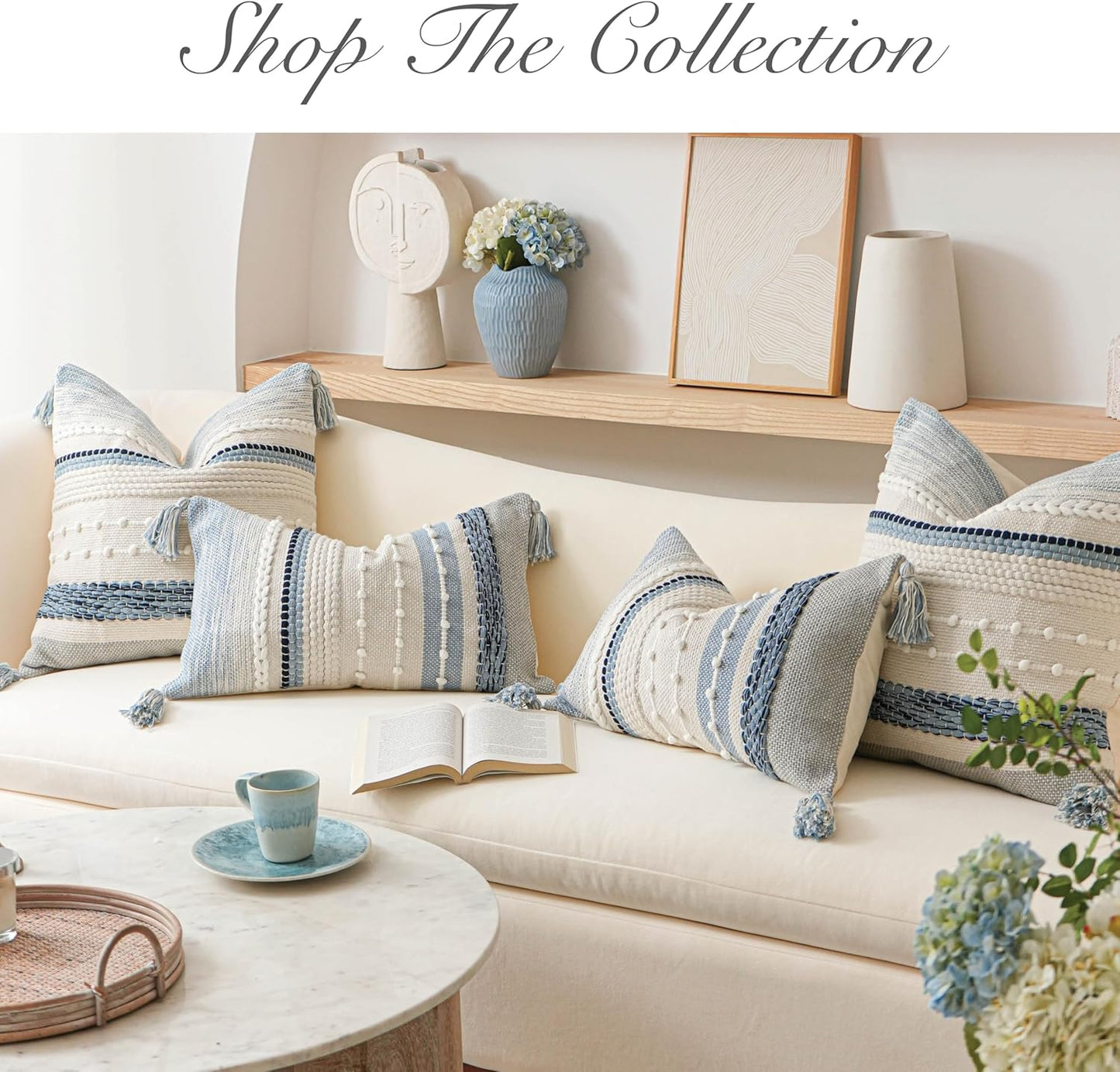 Coastal Blue Decorative Lumbar Pillow Cover 14X36 Boho Long Body Pillow for Bed Farmhouse Lumbar Throw Pillow for Couch Modern Accent Textured Throw Pillowcase