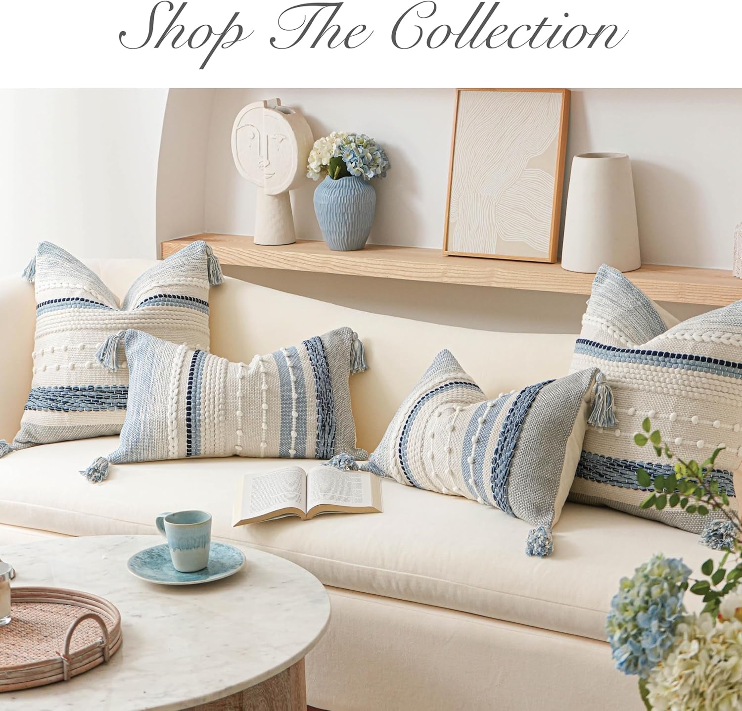 Coastal Blue Decorative Lumbar Pillow Cover 14X36 Boho Long Body Pillow for Bed Farmhouse Lumbar Throw Pillow for Couch Modern Accent Textured Throw Pillowcase