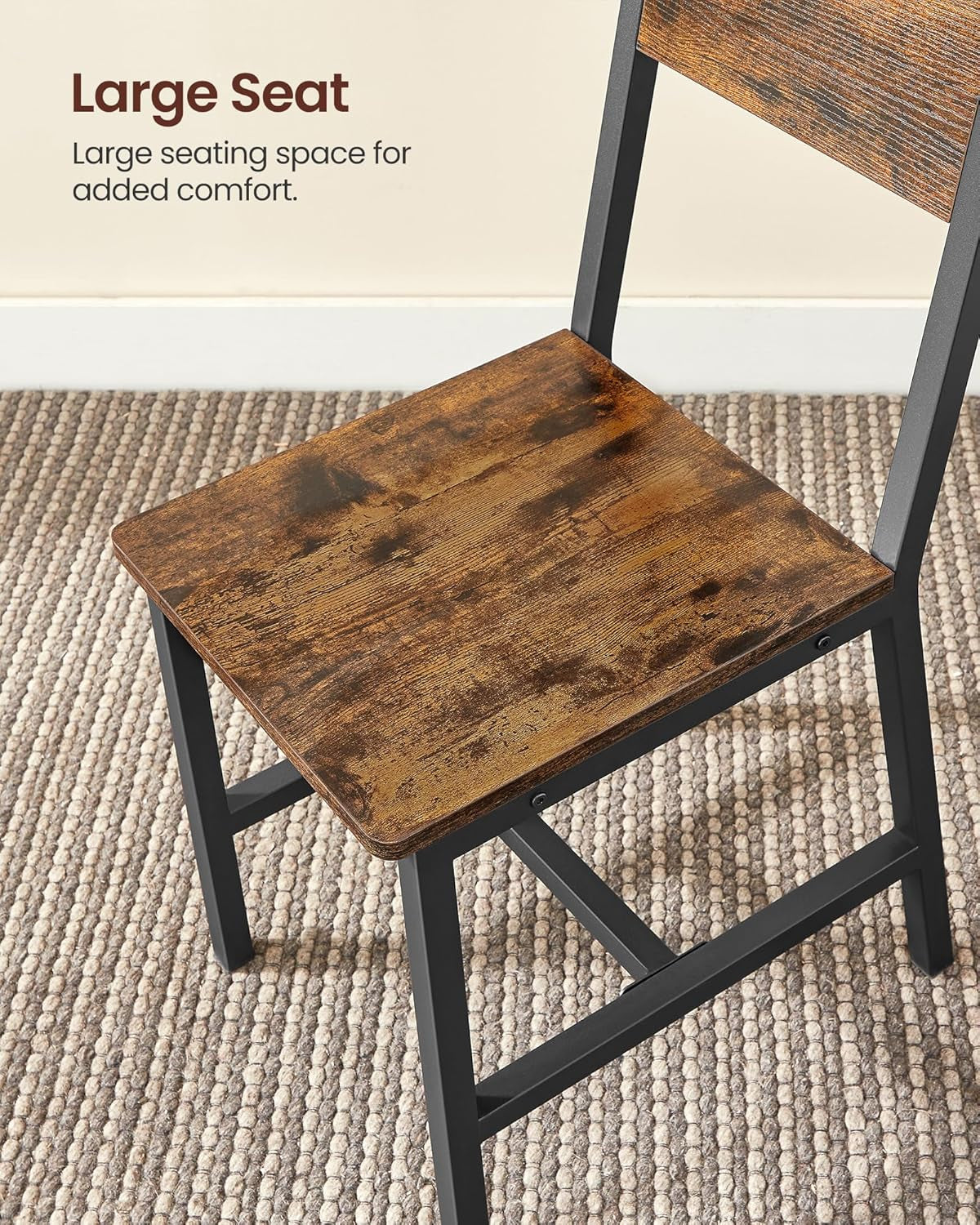 Dining Chair Set of 4, Rustic Wood Chairs with Metal Steel Frame, Easy to Assemble, Comfortable Seat, Modern Farmhouse Chair for Kitchen, Bedroom, Living Room, Rustic Brown and Ink Black