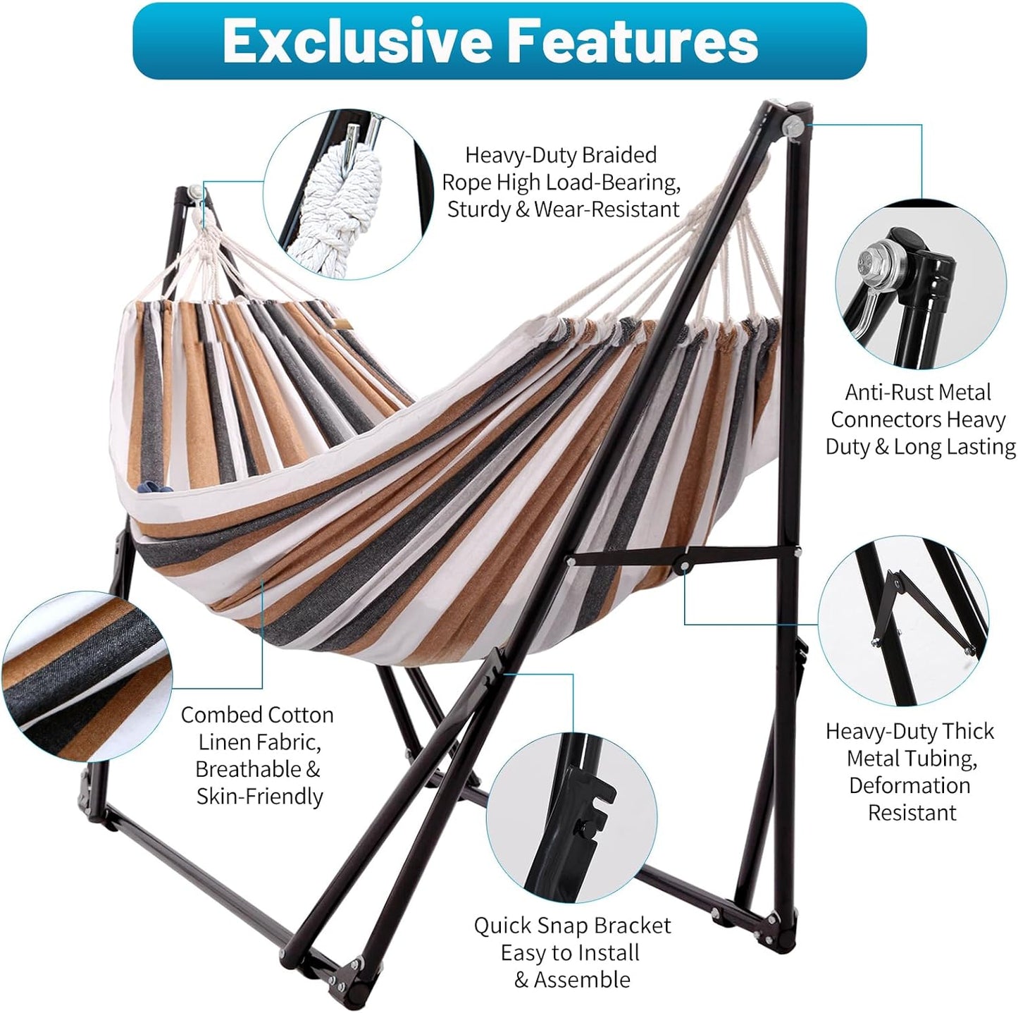 Portable Hammock with Stand for outside Foldable,Frabic Tension Adjustable Indoor,Carrying Bag Included, 616 Lbs Weight Capacity, Suitable Garden Yard Outdoor Inhouse Cyan