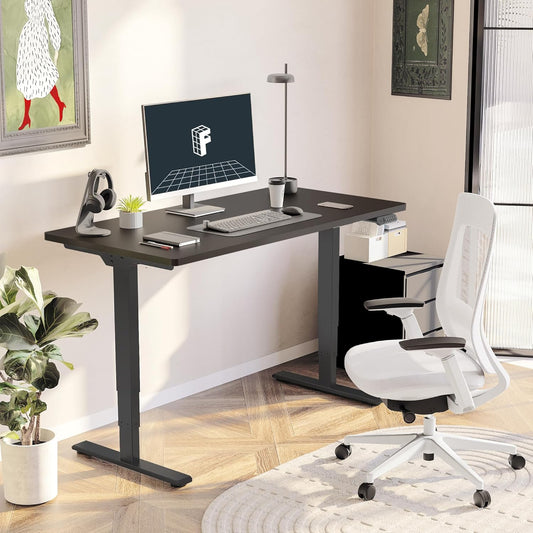 E6 3-Stage Dual Motor Electric Standing Desk 55 X 28 Sit Stand up Desk, Holds 220 Lbs, Adjustable Height W/Memory Presets, One-Piece Black Desktop & Black Frame, Ships in 2 Boxes