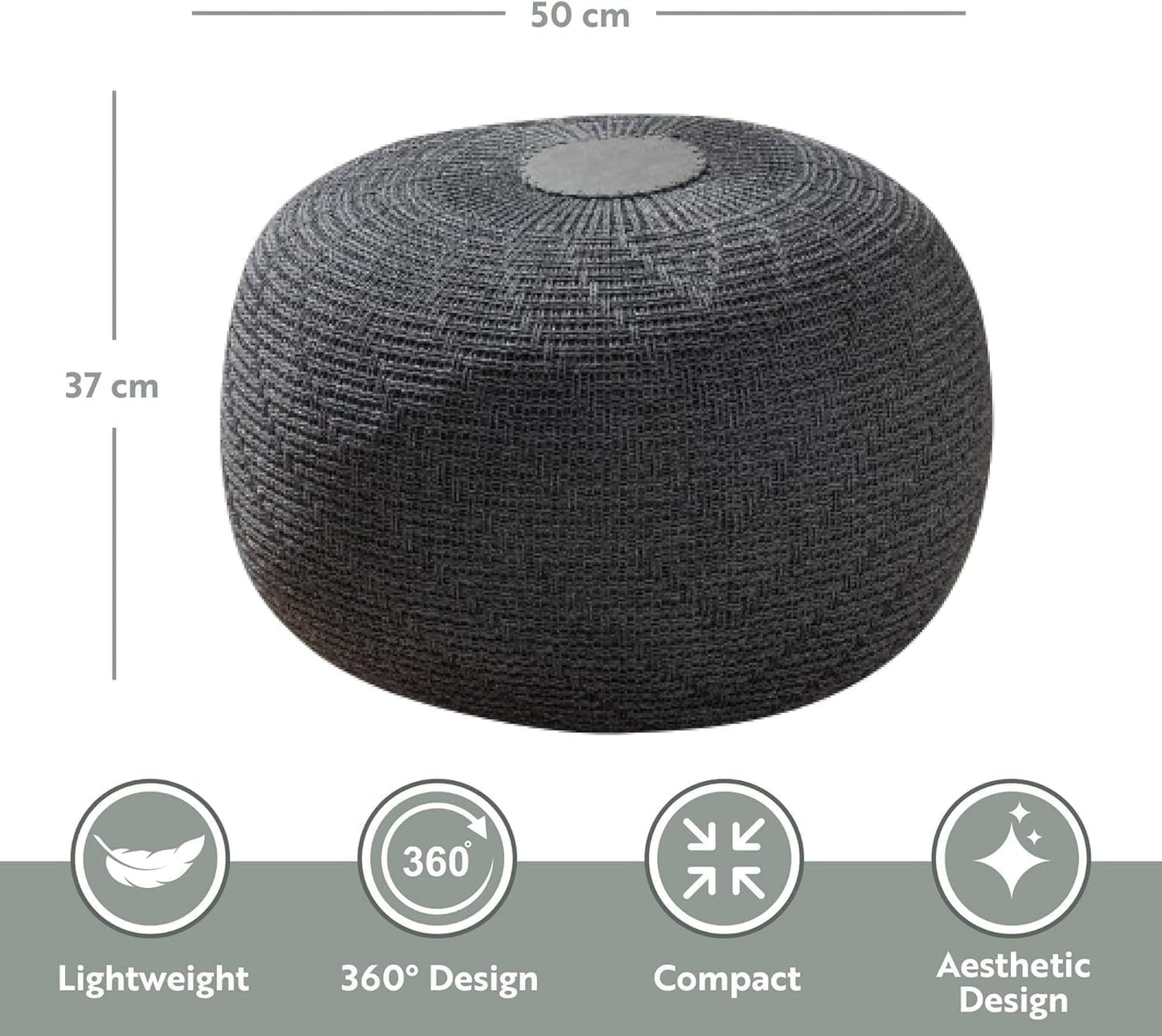 Large Ottoman Foot Stool, Knitted Foot Rest, round Pouf Chair, Modern Living Room Furniture Bean Bag, Room Decor, Bedroom Footstool, Boho Pouffe, Home Decor Poof, 20"W X 15"H, Anthracite