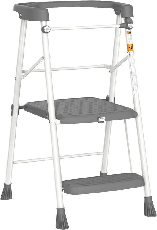 Kids 2 Steps Step Stool, Toddler Tower for Kitchen Counter Learning, Toddler Kitchen Stool Helper with Anti-Drop Safty Railing Kids Standing Folding Stepper