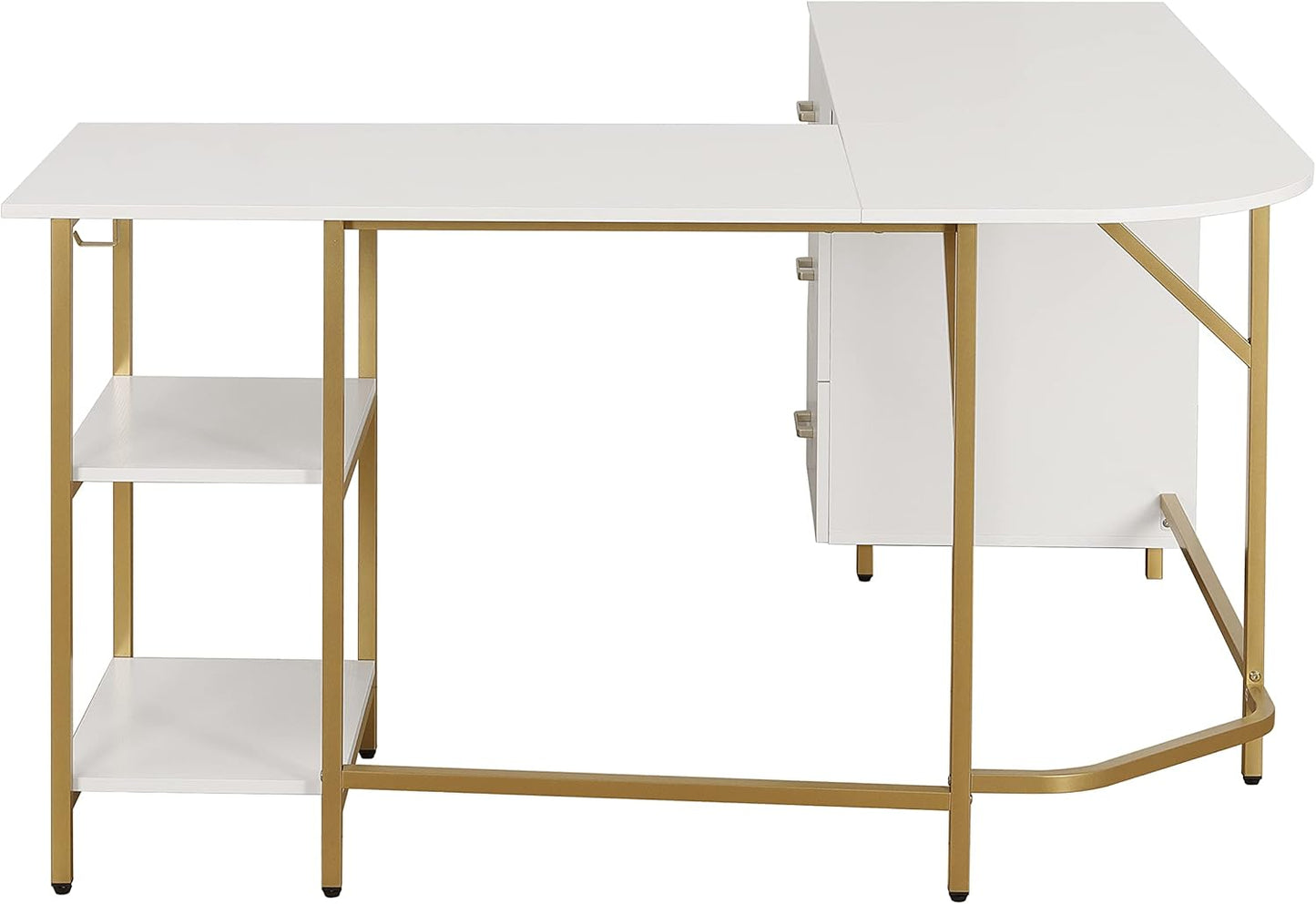 L Shaped Desk - Two-Toned Computer Desk with Drawers & Storage Shelves - Simple Modern Furniture & Home Office Space Corner Table for Work & Writing