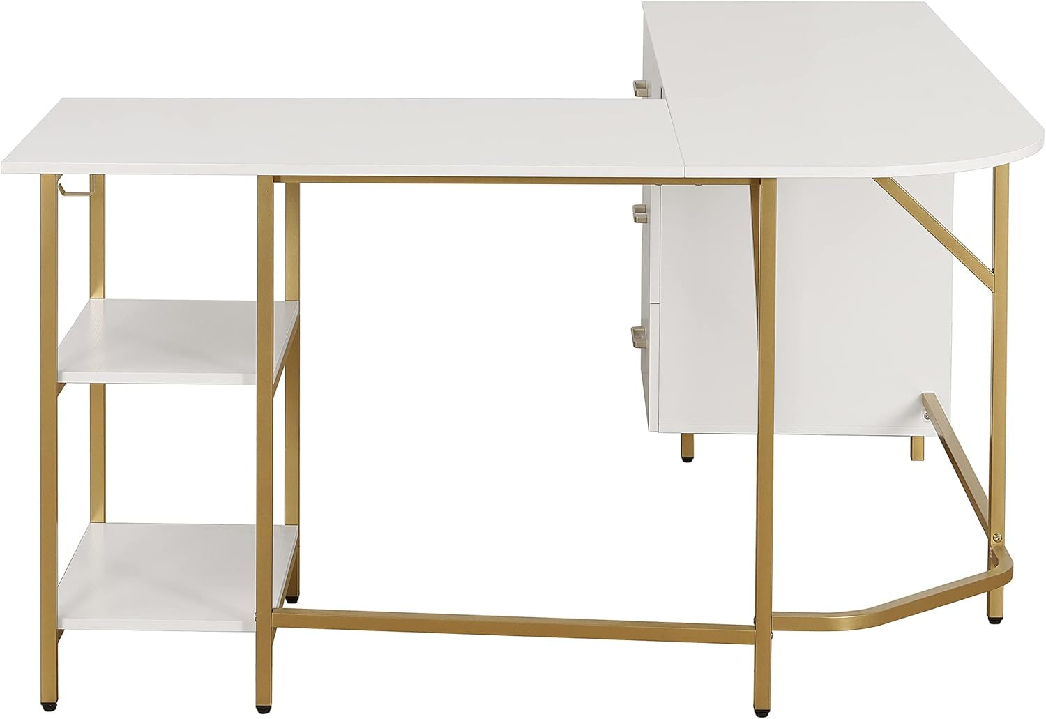 L Shaped Desk - Two-Toned Computer Desk with Drawers & Storage Shelves - Simple Modern Furniture & Home Office Space Corner Table for Work & Writing