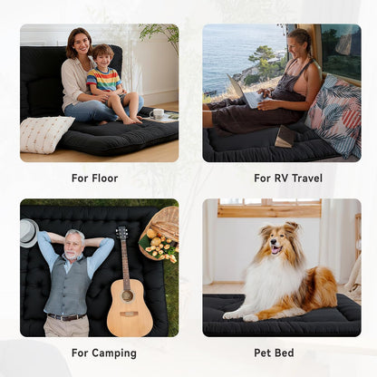 Japanese Floor Mattress, 3.5" Thicken Futon Mattress Tatami Mat, High Density Foam Support for Adult Kids Sleep, Portable Futon Sofa Bed for Camping, Pet Mat, Twin 80"X 39"（Black）