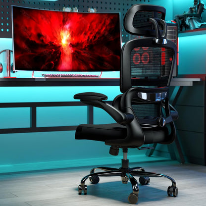 Office Chair Ergonomic Desk Chair, 330 LBS Home Mesh Office Desk Chairs with Wheels, Comfortable Gaming Chair, High Back Office Chair for Long Hours (Black)