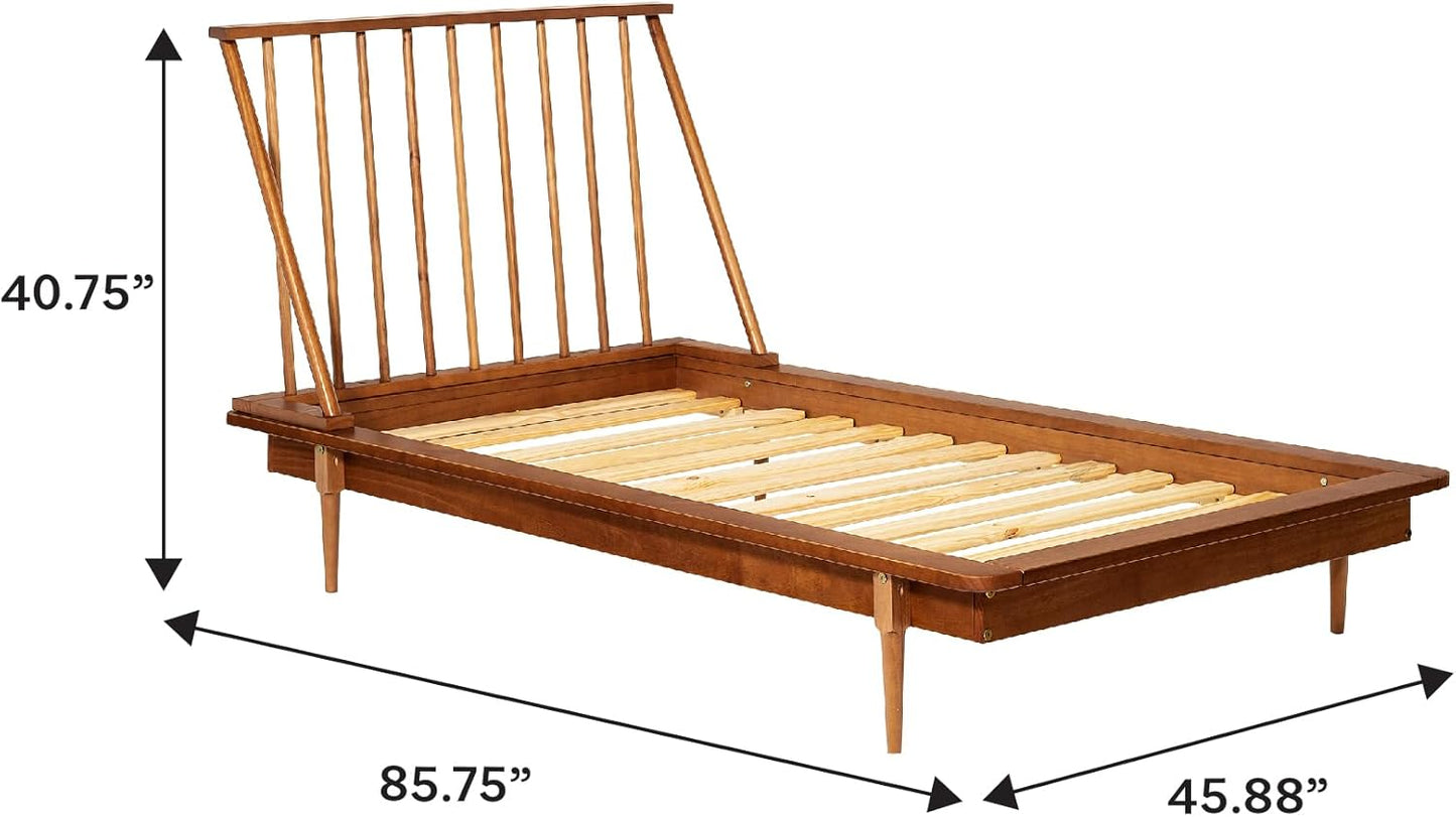 Mid Century Modern Solid Wood Spindle Platform Bed Headboard Footboard Bed Frame Bedroom, Twin, Caramel