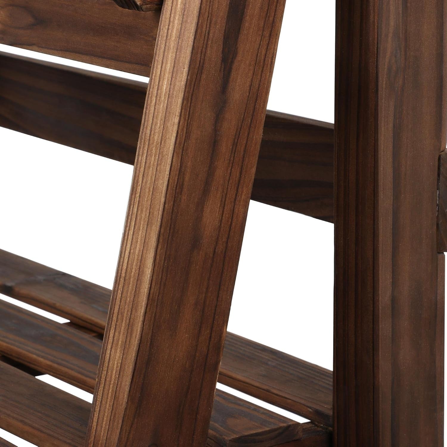 Foldable Ladder Shelves, Decorative Wall-Leaning Home Office Storage Rack Shelves, Display Shelving for Livingroom Bedroom Balcony, Fir Wood Brown, Simple Assembly 4 Tier