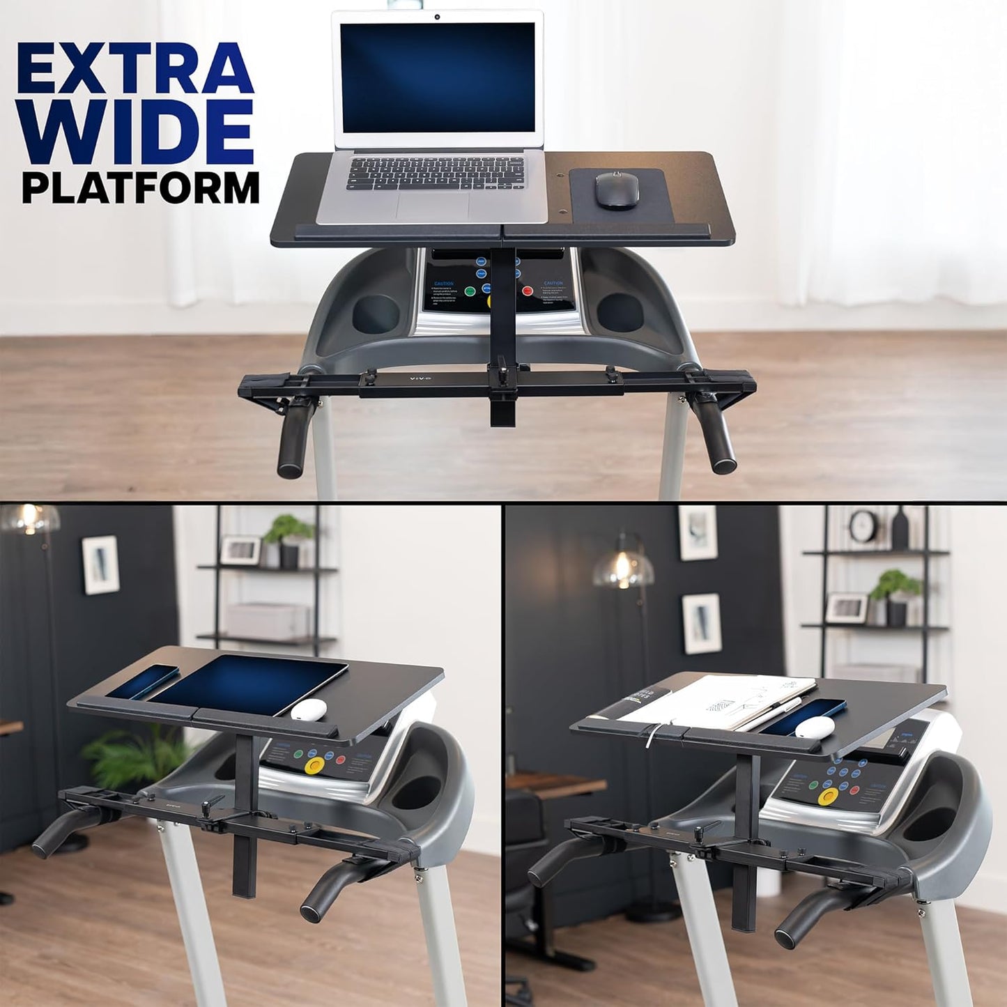 Universal Wooden Laptop Treadmill Desk, Adjustable Ergonomic Notebook Mount Stand for Treadmills, Includes Mouse Pad and Wrist Support, Stand-Tdml4