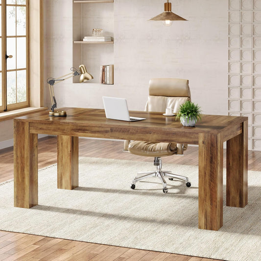 63-Inch Executive Desk, Large Office Computer Desk, Simple Workstation Writing Table Study Table for Home Office, Rustic Brown