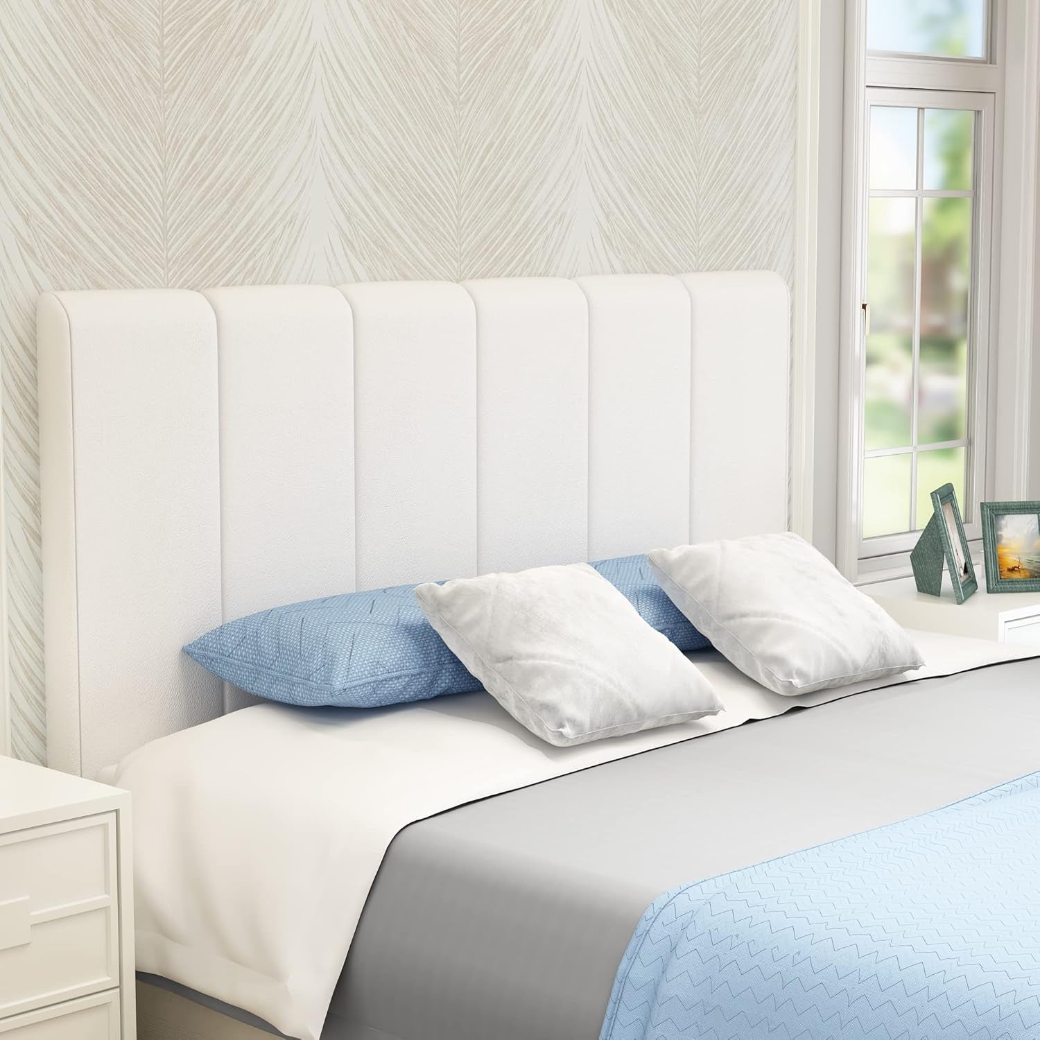 White Headboard King Size Upholstered Faux Leather Headboards King Bed Headboard Adjustable Height Head Board Panels