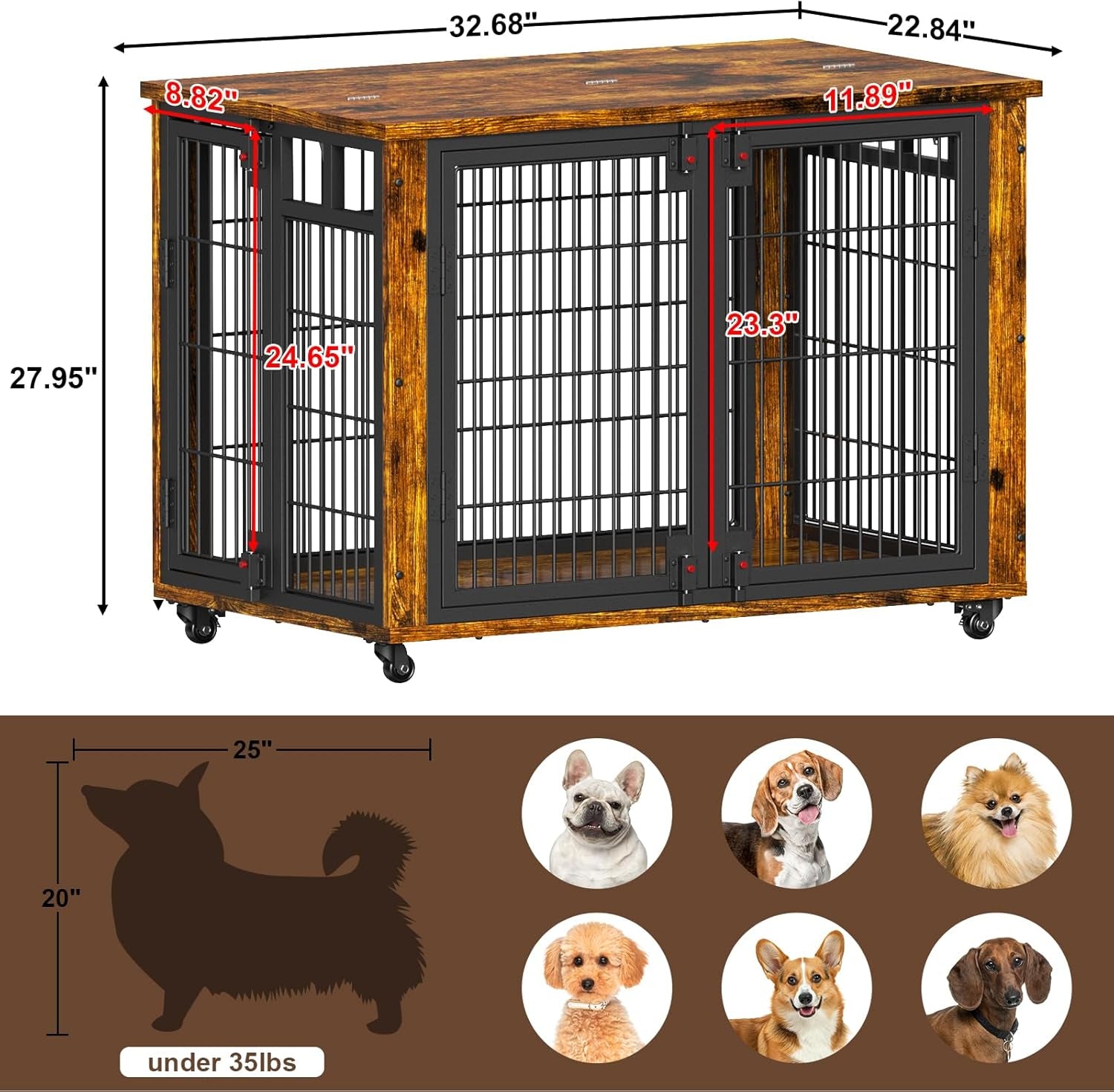90% Pre-Assembled 41" Moveable XL Dog Crate, Large Dog Crate Furniture with Top-Access Teasing/Feeding Doors, Chew-Resistant Dog Kennel Indoor Furniture for Medium and Large Dogs