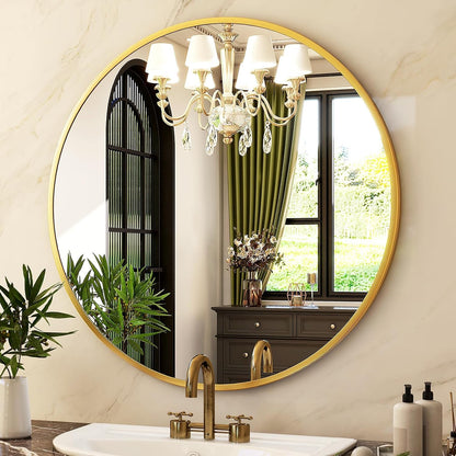 round Mirror 19.6 Gold Wall Mounted Circle Mirrors Vanity Mirror with Brushed Aluminum Alloy Frame Modern Decoration for Bathroom, Living Room, Vanity, Bedroom, Entryway