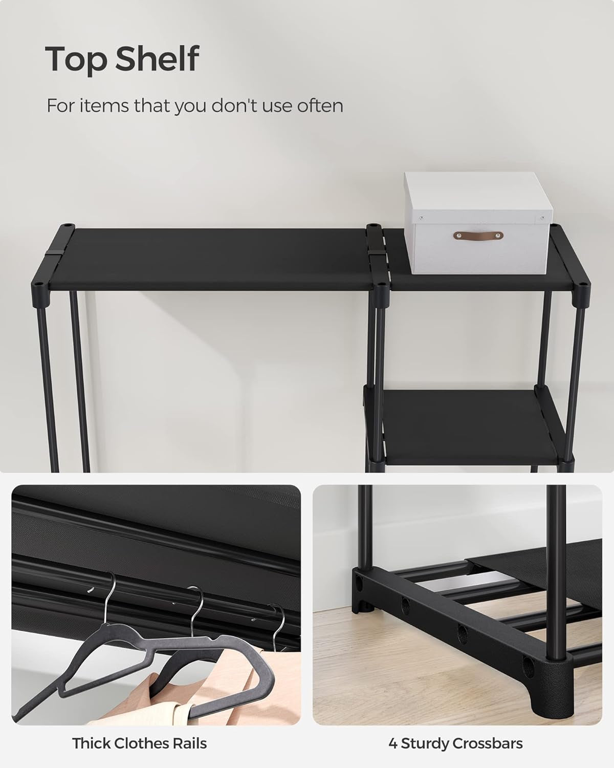 Portable Closet, Freestanding Closet Organizer, Clothes Rack with Shelves, Hanging Rods, Storage Organizer, for Cloakroom, Bedroom, 48.8 X 16.9 X 71.7 Inches, Black URYG026B02