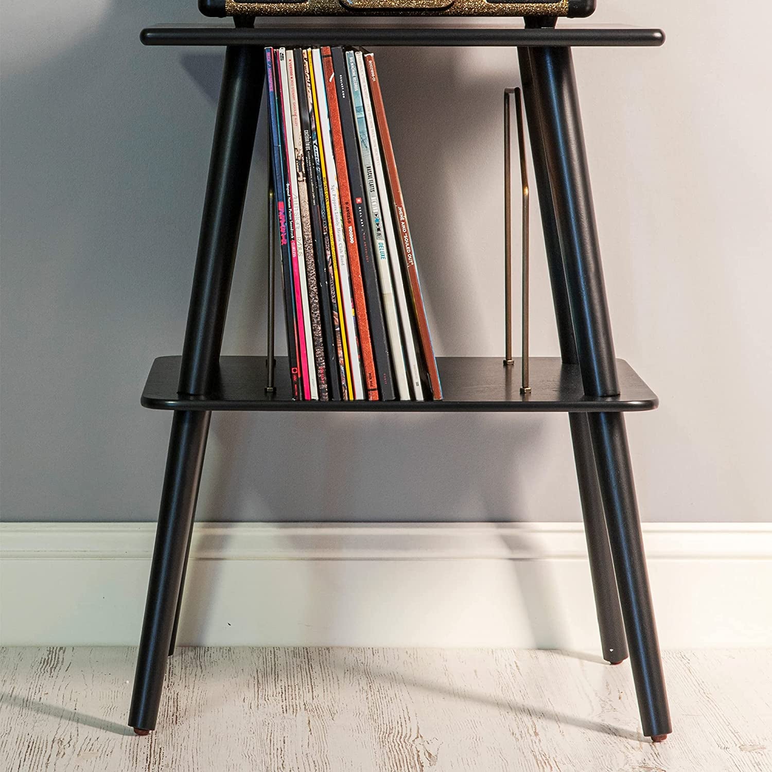 Manchester Record Player Stand, Media Console with Vinyl Storage, Modern Home Organizer, Black