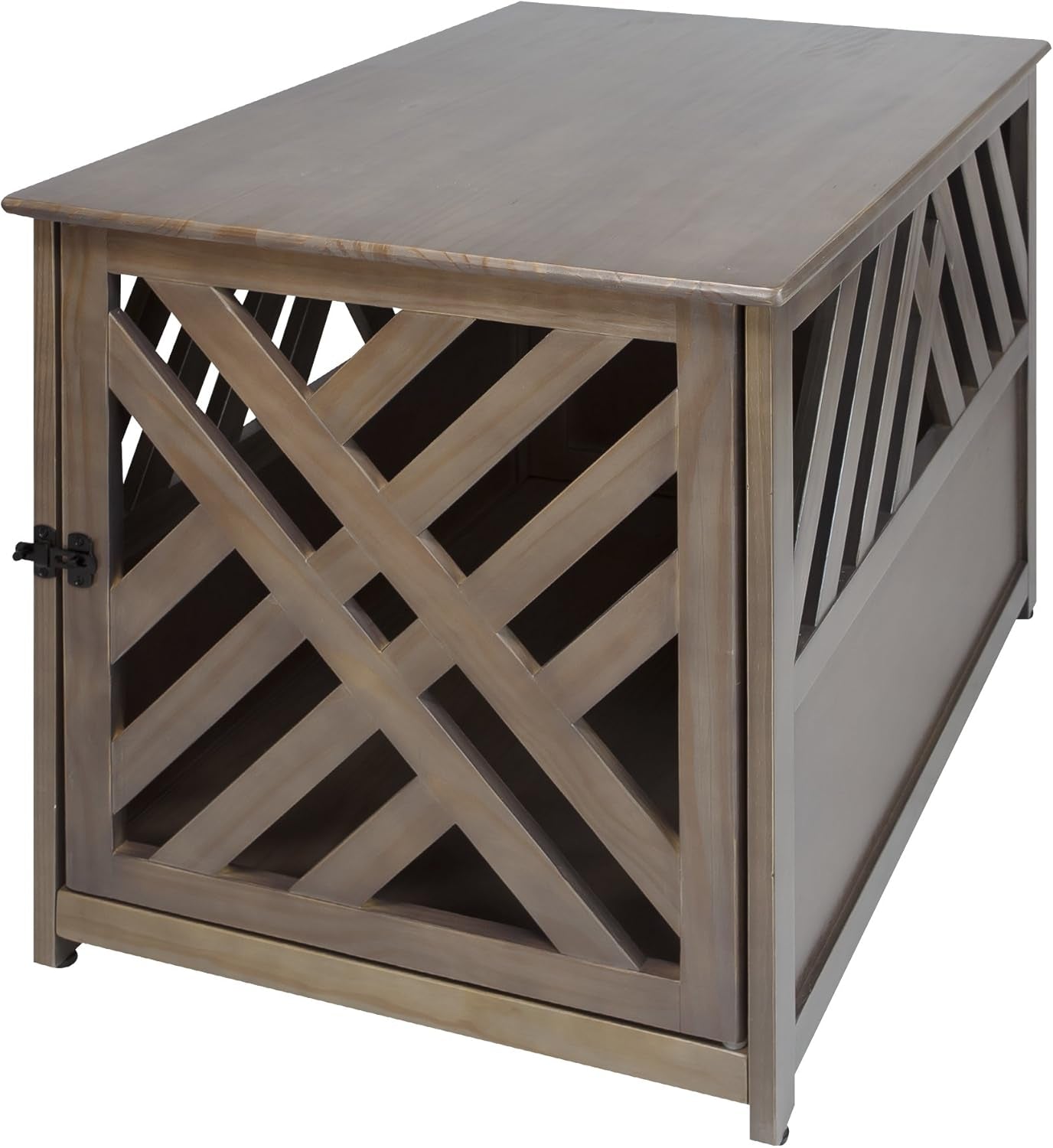 Wooden Lattice Pet Crate, End Table, Taupe Gray