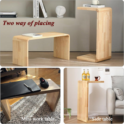 C-Shaped Side Table, Solid Wood End Table for Couch Sofa and Bed, Wooden C Tables for Living Room Bedroom, Small Snack Tray Table for Space Saving (1, 27.2" H-Brown)